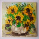 Sunflowers Original Oil Painting Still Life Flowers Impressionism Impasto Palette Knife Art Square