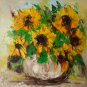 Sunflowers Original Oil Painting Still Life Flowers Impressionism Impasto Palette Knife Art Square
