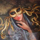 Venetian Original Oil Painting Woman Portrait Hat Mask Venice Carnival Costume Lace