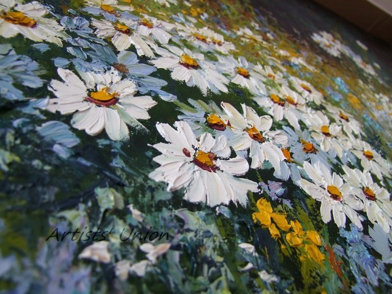 White Daisies Meadow Original Oil Painting Palette Knife Impressionism ...