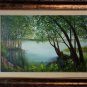 Lake Original Oil Painting Landscape Forest Trees Spring Palette Knife Fine Art Green