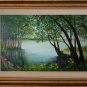 Lake Original Oil Painting Landscape Forest Trees Spring Palette Knife Fine Art Green