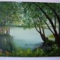 Lake Original Oil Painting Landscape Forest Trees Spring Palette Knife Fine Art Green