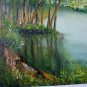 Lake Original Oil Painting Landscape Forest Trees Spring Palette Knife Fine Art Green