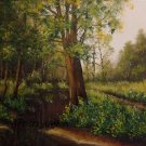 Forest Stream Original Oil Painting Landscape Trees Spring River Palette Knife Fine Art