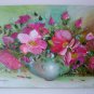 Pink Roses Original Oil Painting Impasto Still Life Palette Knife Art Wild Flowers