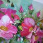 Pink Roses Original Oil Painting Impasto Still Life Palette Knife Art Wild Flowers