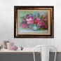 Pink Roses Original Oil Painting Impasto Still Life Palette Knife Art Wild Flowers