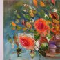 Roses Original Oil Painting Still Life Impasto Orange Flowers Bouquet Palette Knife Fine Art
