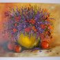 Still Life Original Oil Painting Purple Orange Wild Flowers Fruits Impasto Palette Knife Fine Art