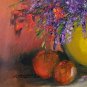 Still Life Original Oil Painting Purple Orange Wild Flowers Fruits Impasto Palette Knife Fine Art