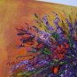 Still Life Original Oil Painting Purple Orange Wild Flowers Fruits Impasto Palette Knife Fine Art