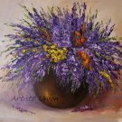 Purple Wild Flowers Original Oil Painting Still Life Impasto Lavender Palette Knife Fine Art