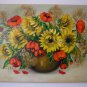Sunflowers Original Oil Painting Red Poppies Impasto Still Life Palette Knife Textured Fine Art