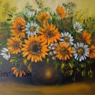 Sunflowers Original Oil Painting White Daisies Impasto Still Life Palette Knife Textured Fine Art
