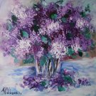 Purple Lilacs Original Oil Painting Still Life Impasto Palette Knife Fine Art Flowers Glass Vase