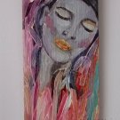 Woman Original Oil Painting Portrait Wood Modern Figurative Fine Art Girl Pink Gray shabby chic tone
