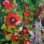 Cottage Mallows Garden Original Oil Painting Landscape Flowers Tree Impasto Art Malva