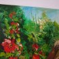 Cottage Mallows Garden Original Oil Painting Landscape Flowers Tree Impasto Art Malva