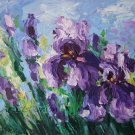 Purple Irises Original Oil Painting Meadow Flowers Fine Art Delicate Paint Texture Floral