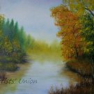 Autumn River Original Oil Painting Landscape Forest Fall Trees Palette Knife Fine Art Leaves