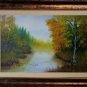 Autumn River Original Oil Painting Landscape Forest Fall Trees Palette Knife Fine Art Leaves
