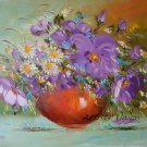 Still Life Purple Flowers Original Oil Painting Palette Knife Impasto White Daisies Fine Art