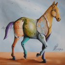 Contemporary Horse Original Oil Painting by P. Sliwka Cubism Modern Art Forms Animal Surrealism Big