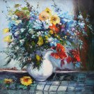 Still Life Original Oil Painting, Red Poppies Colorful Wild Flowers, Roses Impasto Textured Fine Art