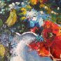 Still Life Original Oil Painting, Red Poppies Colorful Wild Flowers, Roses Impasto Textured Fine Art