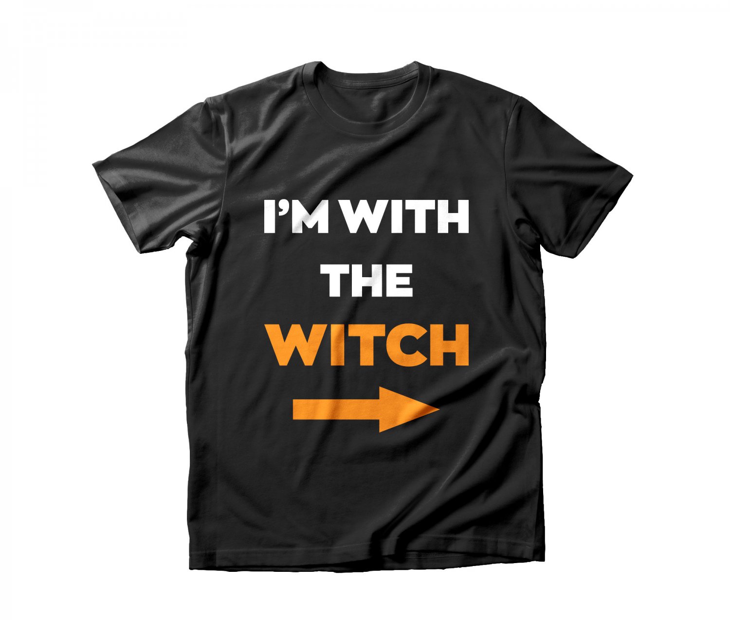 Funny Halloween T-Shirts For Husband I'm With The Witch Men's Tee Black S-3XL