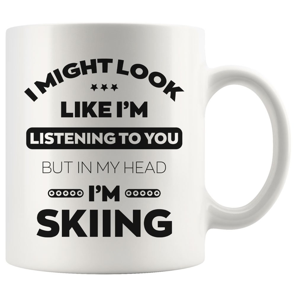 Gifts for Skiers I Love Skiing Coffee Mug White Cup 11/15oz