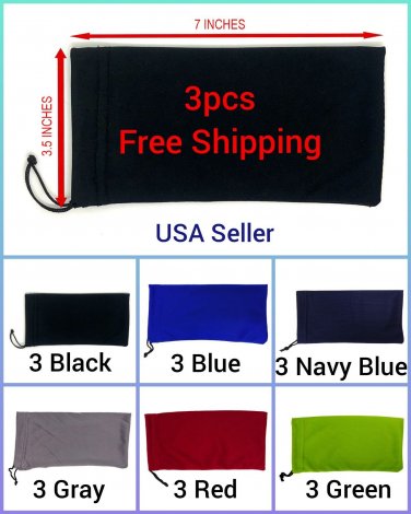 3 New Black Pouch Bag Soft Cleaning Case Sunglasses Eyeglasses Glasses