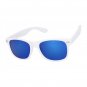 WHITE FRAME BLUE FLASH MIRROR LENS HORN RIMMED SUNGLASSES