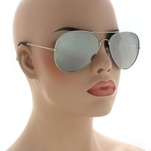 Classic Metal Police Pilot Aviator Sunglasses Silver Mirror Lens 57mm 9433