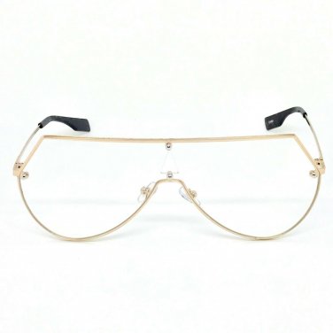 OVERSIZED VINTAGE RETRO SHIELD Style Clear Lens SUN GLASSES Gold Metal Frame