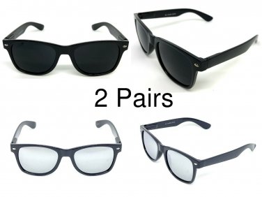 2 MEN Sunglasses Wayfare Super Dark Black & Silver Mirror lens bundle