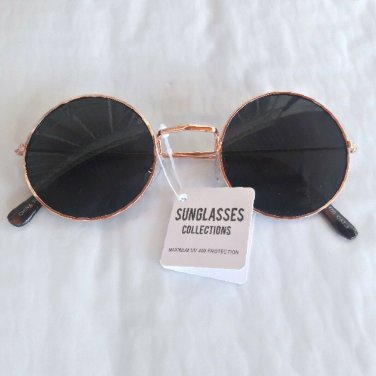 Women's Black Lens Retro Round Circle Eye Glasses Metal Frame Small Rose Gold