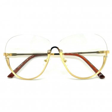 Semi-Rimless OVERSIZE VINTAGE RETRO Style Clear Lens Sun Glasses Gold  Frame