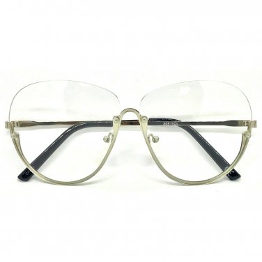 Semi-Rimless OVERSIZE VINTAGE RETRO Style Clear Lens Sun Glasses Silver  Frame