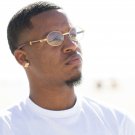 Men's Hip Hop Clear Lens Vintage Oval Gold Frame Retro Wood Grain Glasses