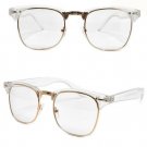 VINTAGE RETRO Style EYE GLASSES Transparent & Gold Frame Clear Lens Slight Tint