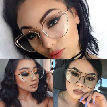 Women's EXAGGERATED VINTAGE RETRO Style Clear Lens EYE GLASSES Rose Gold Frame