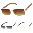 Men's Small Rectangular Sophisticated Gold Brown Lens Square Rimless Eye Glasses
