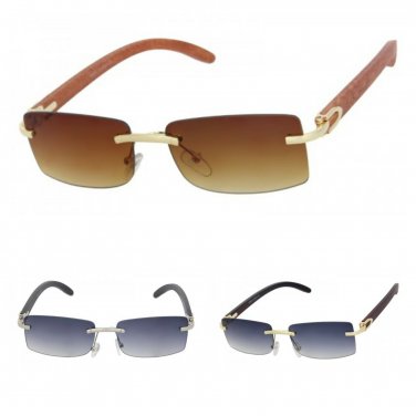 Mens CLASSY Style Wood Buff Retro 90s Hip Hop Rapper Gangster Rimless Sunglasses