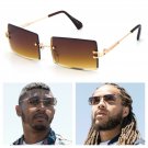 AAA Quality Baby Blue Retro Rectangle Gold Vintage Rimless Sunglasses For Men