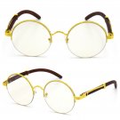Men's CLASSY SOPHISTICATED Clear Lens EYE GLASSES Round Gold & Wood Wooden Frame