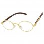Mens CLASSY MODERN Clear Lens EYE GLASSES Oval Gold & Wood Wooden Effect Frame
