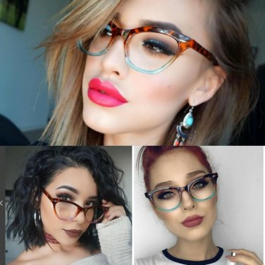 Cat Eye Vintage Retro "Ombre"  Women Eyeglasses Blue Green Bottom Tortoise SHADZ