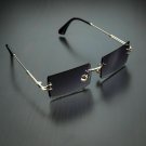 Rimless Dark Purple Tint Rectangle Gold Frame Retro Mens Fashion Sunglasses
